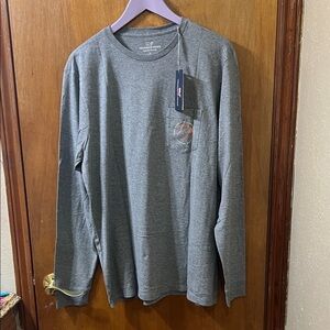 Vineyard Vines Men’s Long Sleeve Pocket Tee - Heather Gray with Subtle Logo